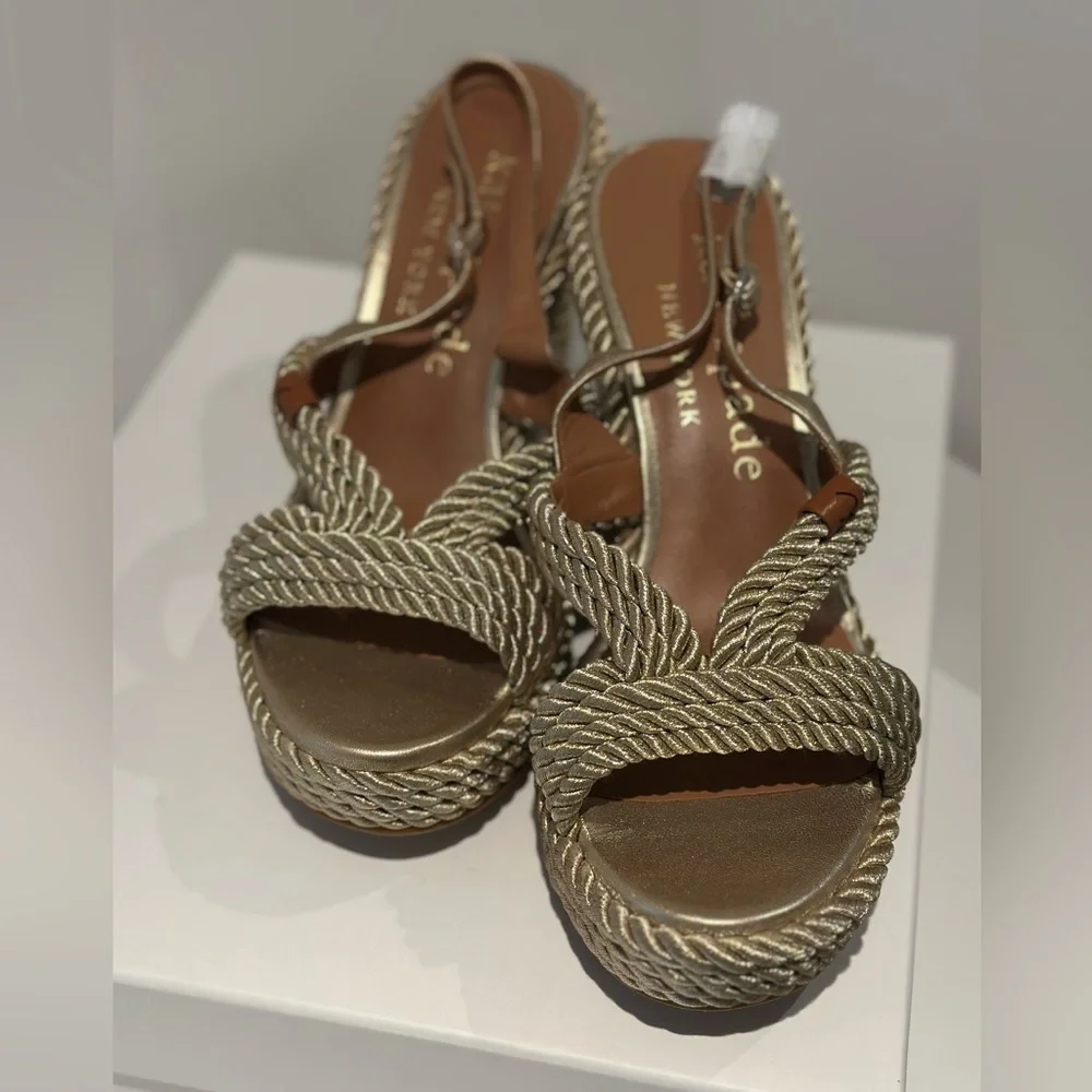 Kate Spade Metallic Gold Wedge Sandals - Picture 8 of 9